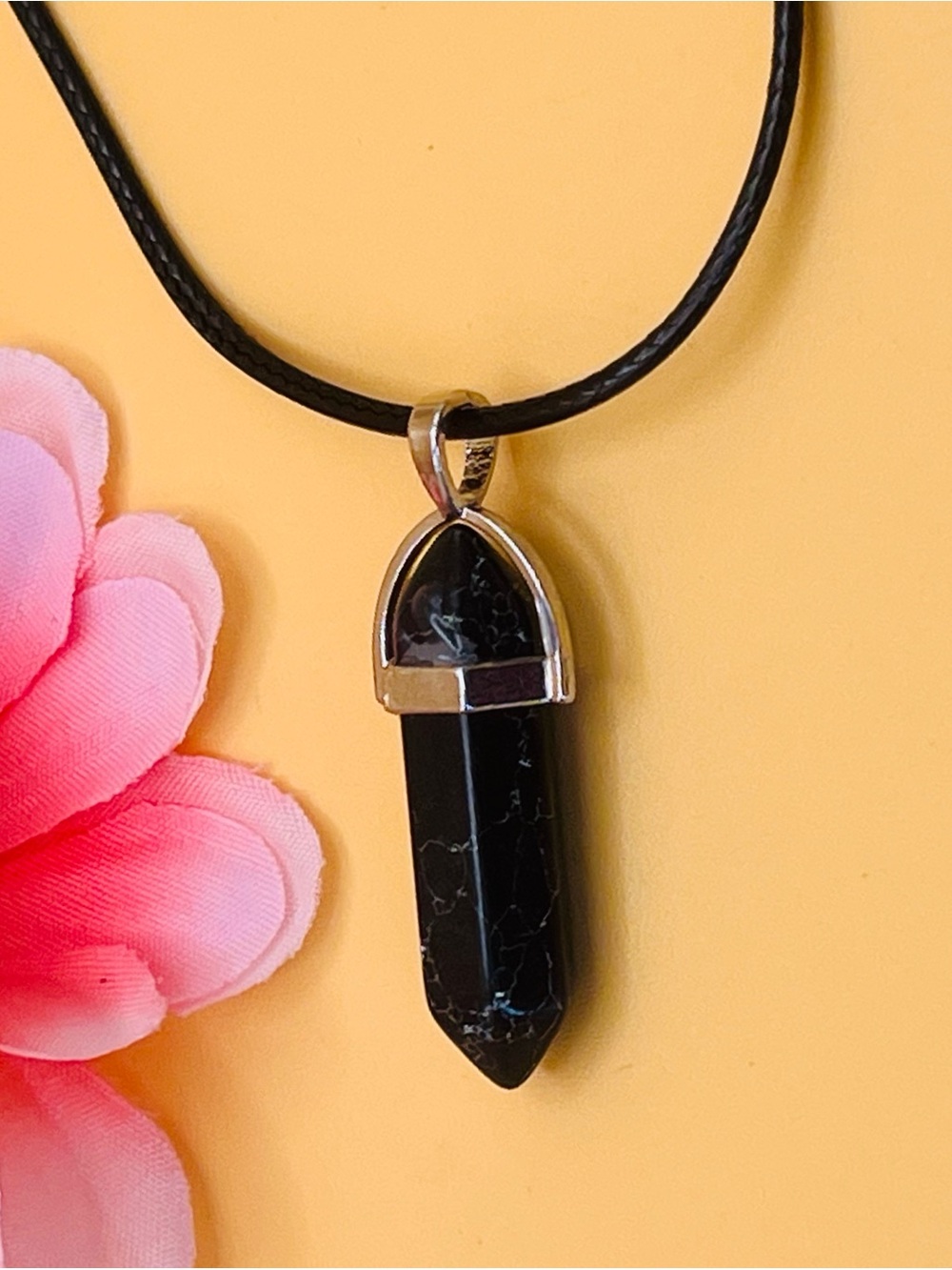 Black Onyx Pendant Necklace - Elegant Women’s Crystal Point
